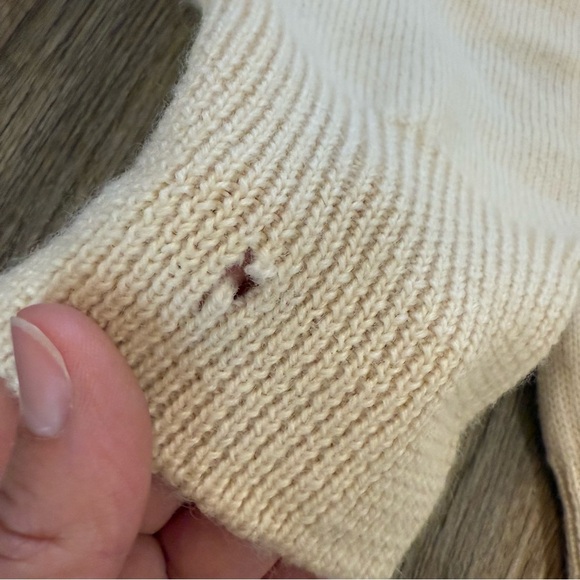 Vintage Maine Bay Cable Knit Wool Sweater Men’s XL Cream Preppy Academia FLAW - Picture 4 of 7